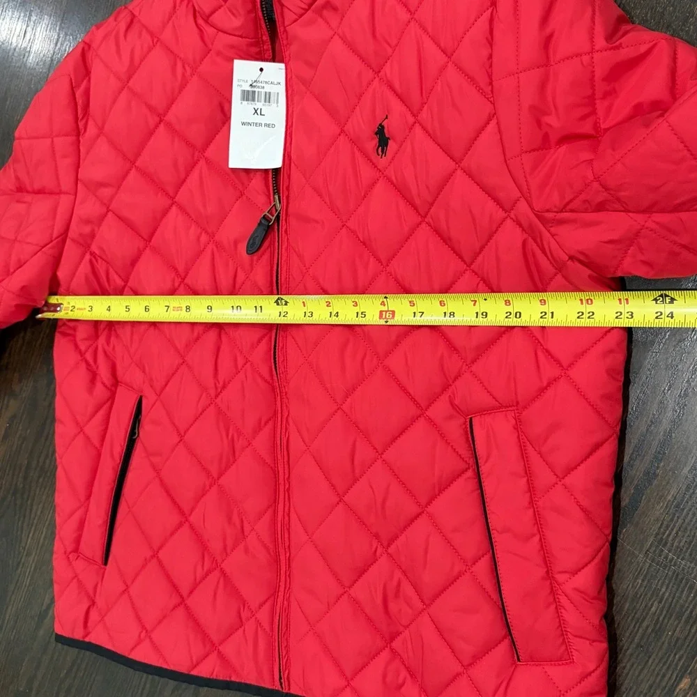 Ralph Lauren Sport Quilted Jacket Womens XL Red Diamond Mock‎ Neck Zip Puffer